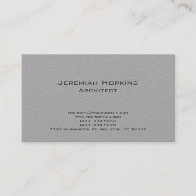 Black White Simple Plain Architect Premium Grey Business Card (Front)