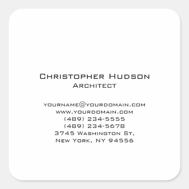 Black White Simple Plain Architect Square Sticker (Front)
