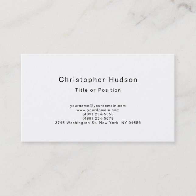 Black & White Simple Plain Minimalist Business Card (Front)