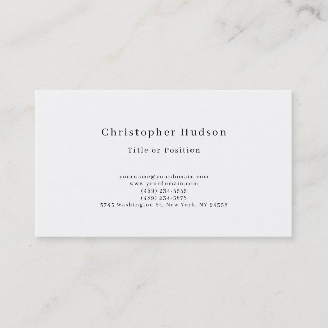 Black & White Simple Plain Minimalist Business Card (Front)