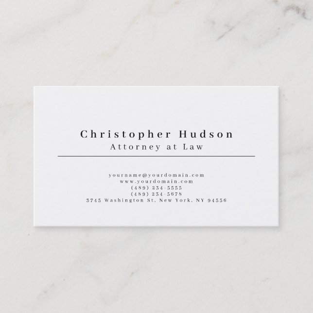 Black White Simple Plain Minimalist Business Card (Front)