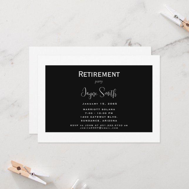 Black & White Simple Retirement Party  Invitation (Front/Back In Situ)