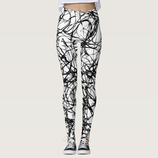 Black White Simple Rough Abstract Leggings (Front)