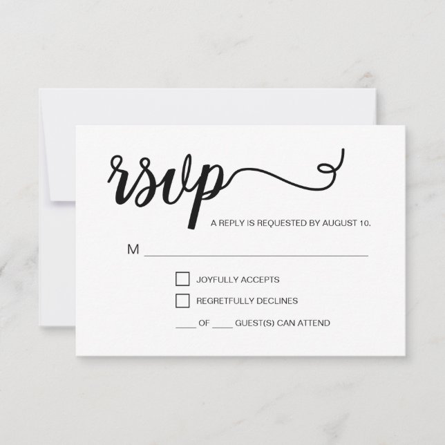 Black White Simple RSVP with Number of guests (Front)