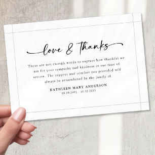Black White Simple Script Funeral Thank You Card
