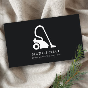 BLACK WHITE SIMPLE VACUUM CLEANER CLEANING SERVICE BUSINESS CARD