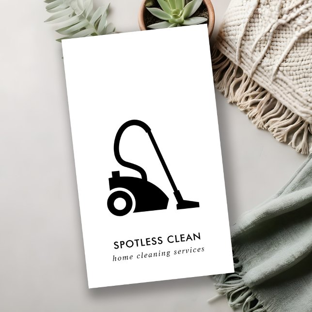 BLACK WHITE SIMPLE VACUUM CLEANER CLEANING SERVICE BUSINESS CARD (Creator Uploaded)