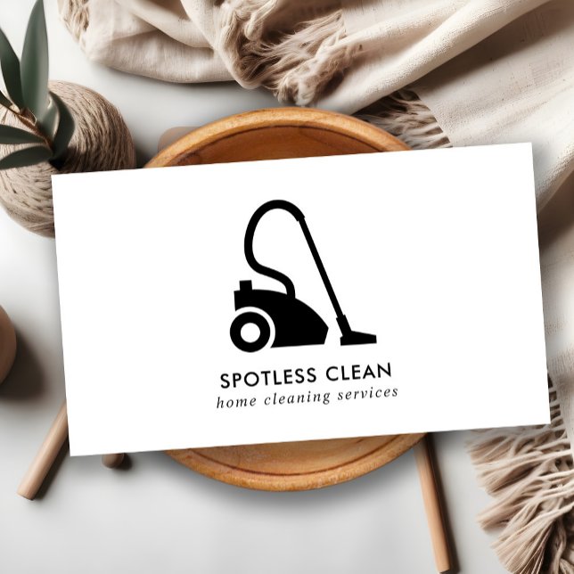 BLACK WHITE SIMPLE VACUUM CLEANER CLEANING SERVICE BUSINESS CARD (Creator Uploaded)