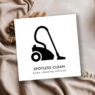 BLACK WHITE SIMPLE VACUUM CLEANER CLEANING SERVICE SQUARE BUSINESS CARD