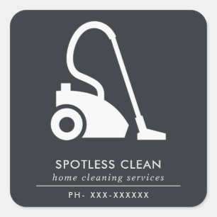 BLACK WHITE SIMPLE VACUUM CLEANER CLEANING SERVICE SQUARE STICKER