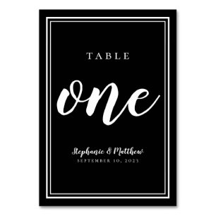 Black White Simple Wedding Table Number One