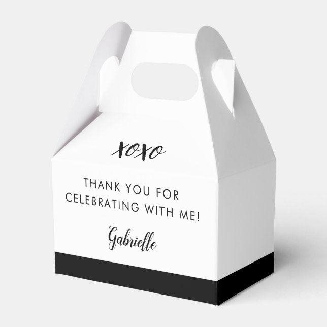 Black White Simple XOXO Personalised Party Favour Box (Front Side)