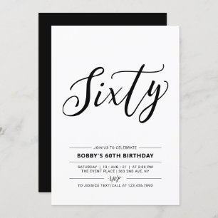 Black & White Sixty Minimal 60th Birthday Party Invitation