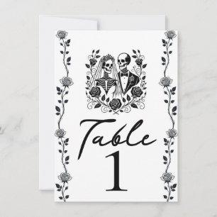 Black White Skeleton Floral Rose Vine Table Number