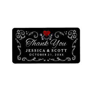 Black White Skeleton & Heart Wedding Thank You Label