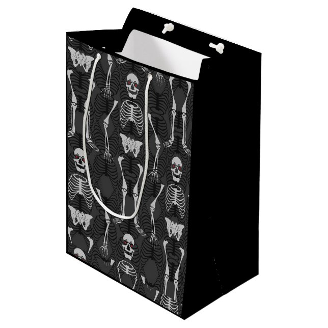 Black & White Skeletons Halloween Medium Gift Bag (Front Angled)