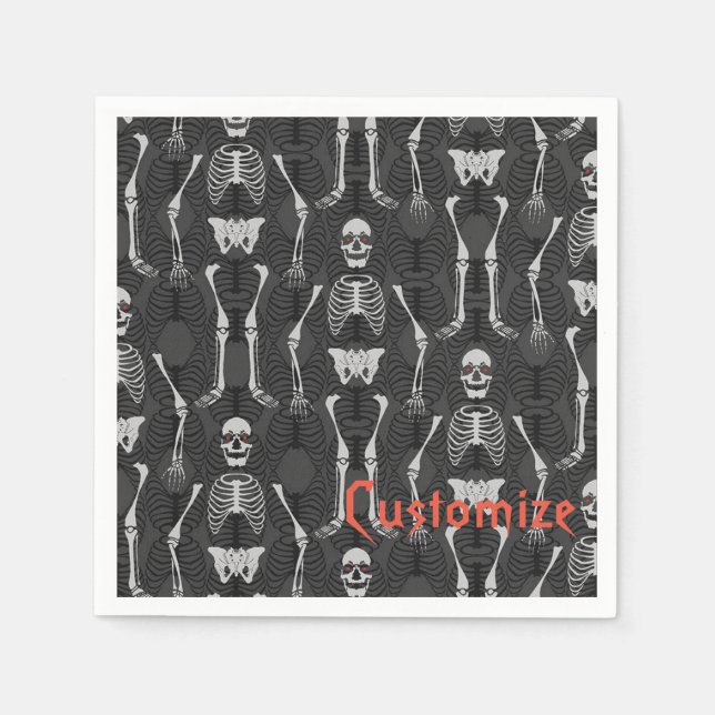 Black & White Skeletons Halloween Napkins (Front)