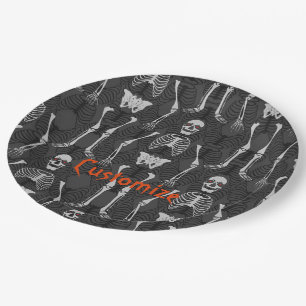 Black & White Skeletons Halloween Paper Plate