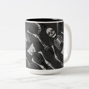 Black & White Skeletons Halloween Two-Tone Coffee Mug