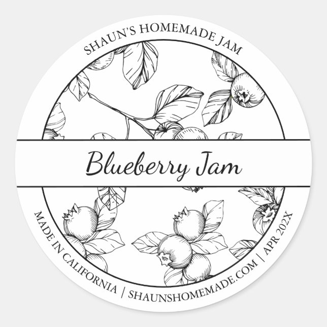 Black & White Sketch Blueberry Jam label (Front)