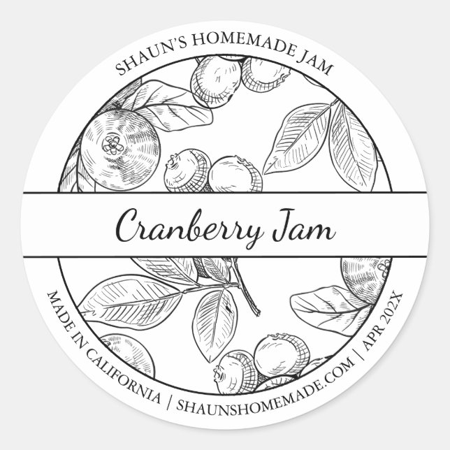 Black & White Sketch Cranberry Jam label (Front)