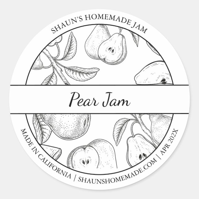 Black & White Sketch Pear Jam label (Front)