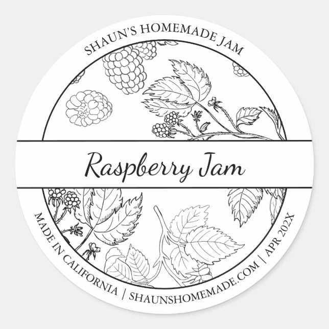 Black & White Sketch Raspberry Jam label (Front)