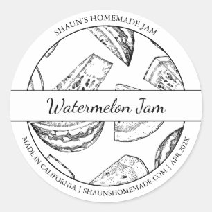 Black & White Sketch Watermelon Jam label