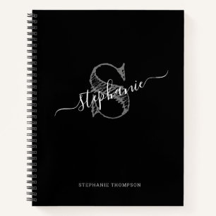 Black White Sketched Monogram Custom Notebook