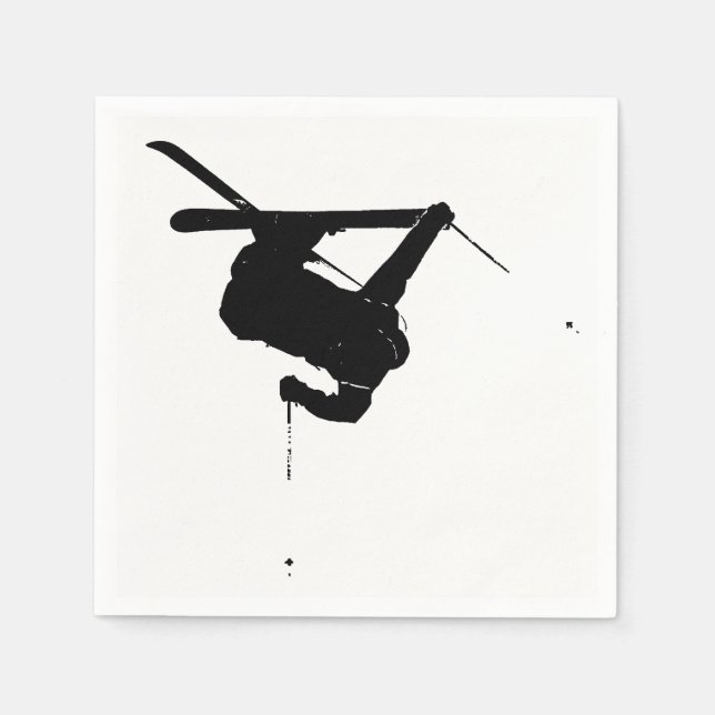 Black & White Skier Napkin (Front)