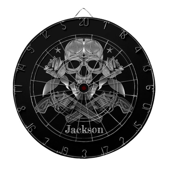 Black & White Skull and Guns Dartboard (Front)