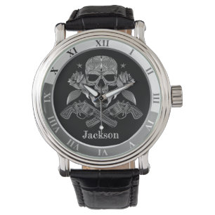 Black & White Skull and Guns Watch