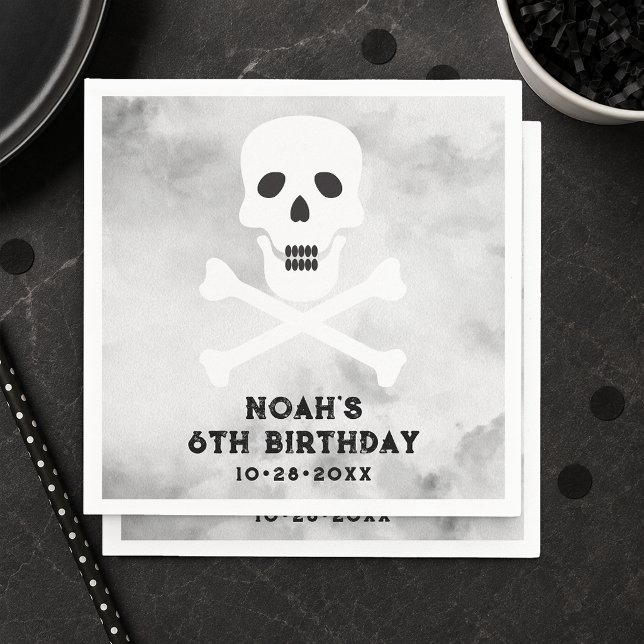Black White Skull Birthday Party Napkin (Skull and Bones Paper Napkins)