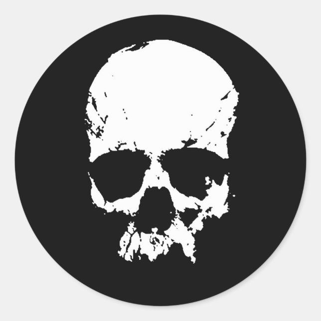 Black & White Skull Classic Round Sticker (Front)