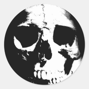 Black & White Skull Classic Round Sticker