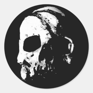 Black White Skull College Classic Round Sticker
