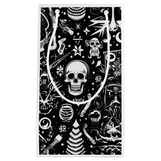 Black & White Skull Gift Bag (White) (Front)