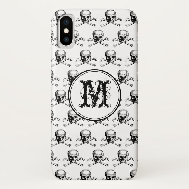 Black White Skull Halloween Personalised Monogram Case-Mate iPhone Case (Back)