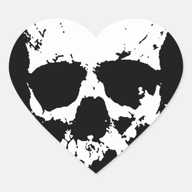 Black & White Skull Heart Sticker (Front)