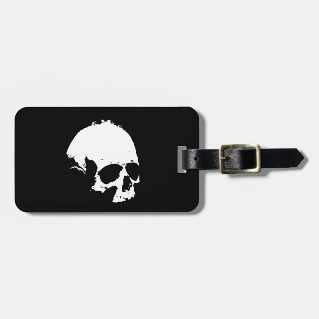 Black & White Skull Luggage Tag (Front Horizontal)
