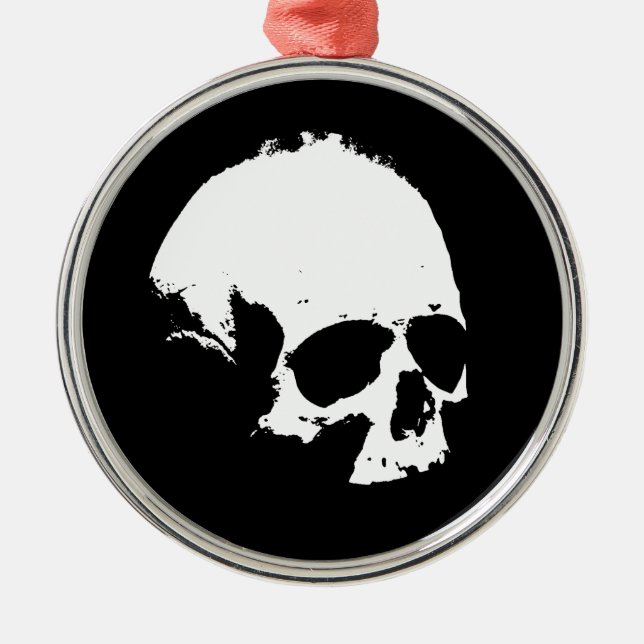 Black & White Skull Metal Tree Decoration (Front)