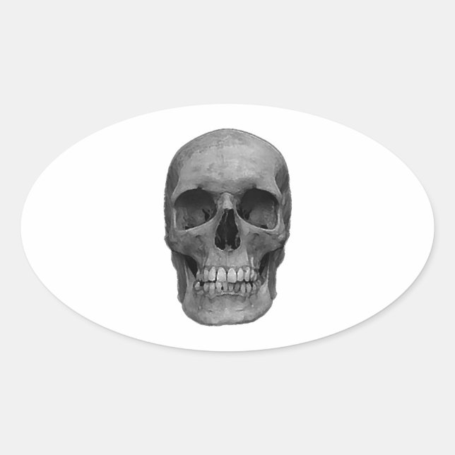 Black & White Skull Oval Sticker (Front)