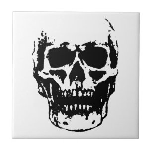 Black White Skull Pop Art Tile