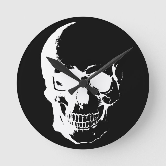 Black & White Skull Round Clock (Front)