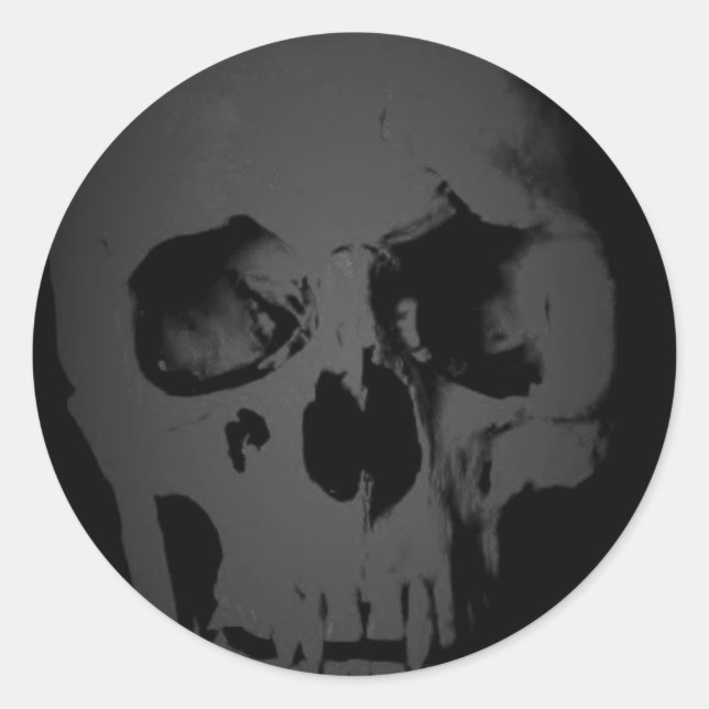 Black White Skull Skeleton Fantasy Art Heavy Metal Classic Round Sticker (Front)