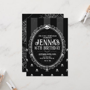 Black & White Skull Stripe Birthday Invitation