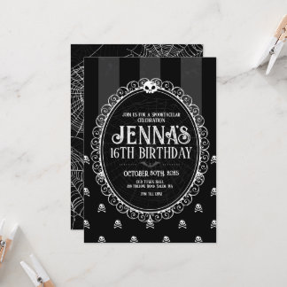 Black & White Skull Stripe Birthday Invitation