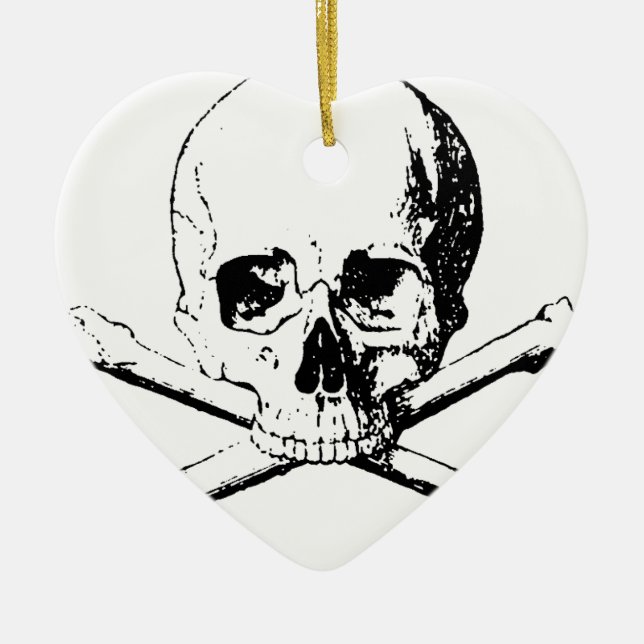 Black & White Skull & the Bones Ceramic Tree Decoration (Front)