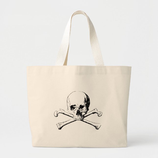 Black & White Skull & the Bones Large Tote Bag (Front)