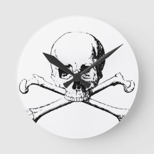 Black & White Skull & the Bones Round Clock